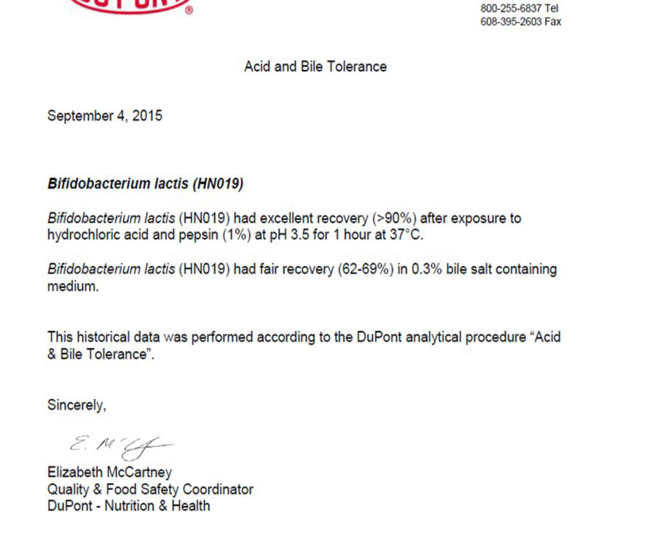 DuPont Acid & Bile Tolerance